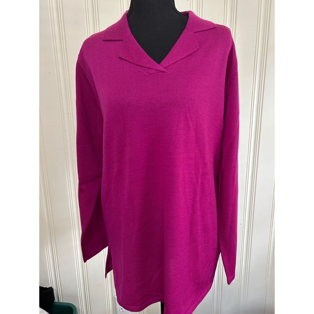 Urban Wool Women M Pure New Merino Wool Fuchsia Pink V-Neck Sweater Quiet Luxury